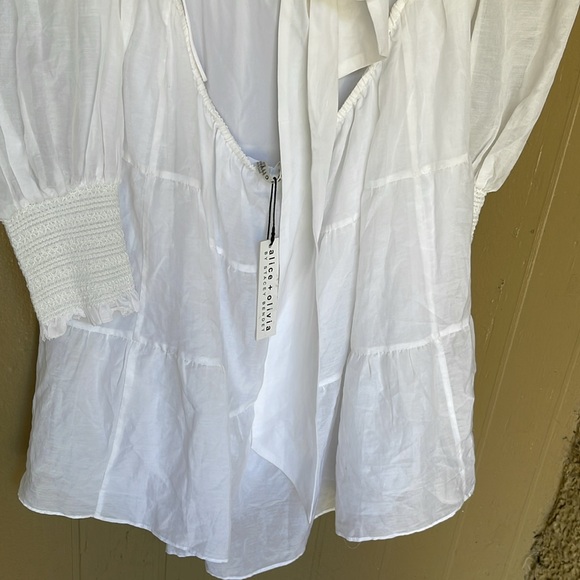 Alice + Olivia Rowen tiered tie back cotton/silk blend dress - Picture 9 of 12